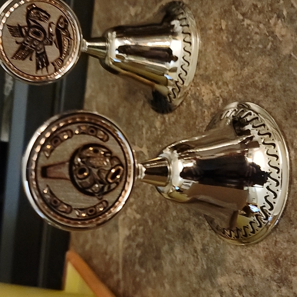 Set of 3 Silver Coloured and Copper Bells with BC First Nations Artwork - Picture 4 of 14